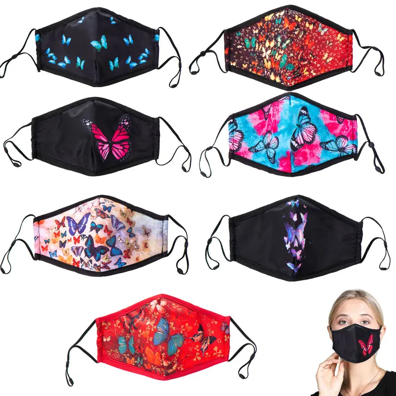 Модная Тканевая маска для лица с бабочками моющаяся хлопковая зимняя