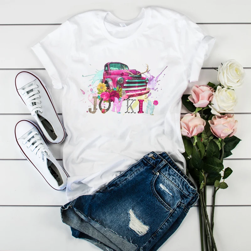 Женская графическая футболка с акварельным принтом, Женская Винтажная футболка с изображением мира, компаса, камеры, цветов, женская футболка