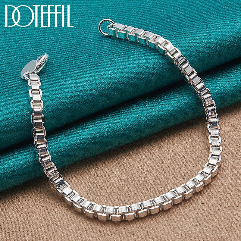 DOTEFFIL 925 Sterling Silver 24K Gold 3mm Box Chain Bracelet For Women Men Fashion Charm Wedding Engagement Party Jewelry