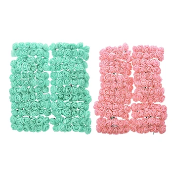 

288 Pcs 2CM PE Rose Foam Mini Flower Bouquet Solid Color Wedding Decoration , 144 Pcs Peach Pink & 143 Pcs Blue Green