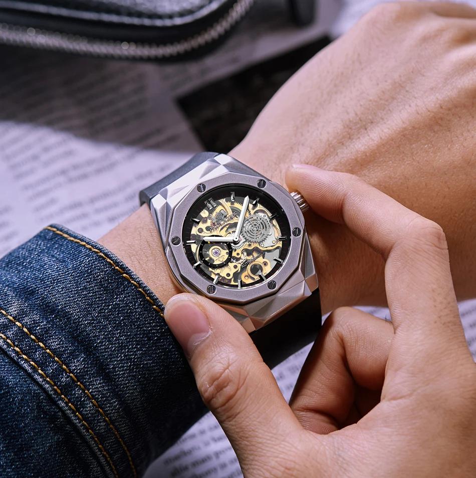 Для мужчин Мужские автоматические часы со скелетом с автоматическим заводом