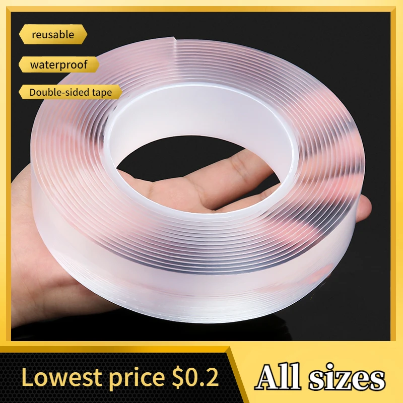 1/2/3/5m Reusable Nano Adhesive Tape Clear Double Sided Removable
