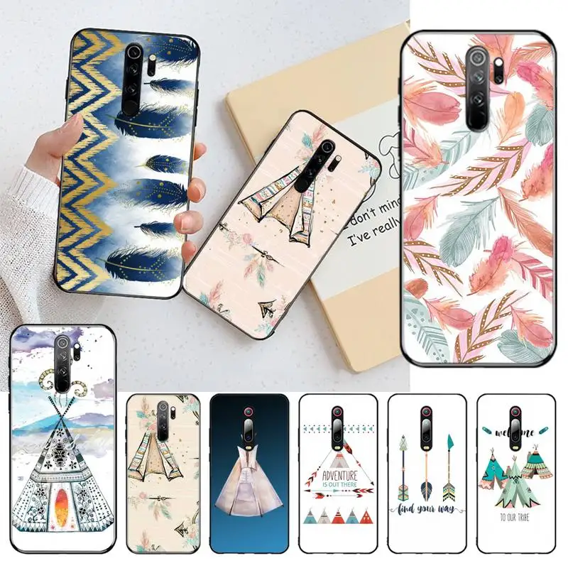 Купить Boho Western Teepee Arrows Feathers Silicone Black Phone Case for Redmi Note 9 8 8T 8A 7 6 6A Go Pro Max K20  Мобильные телефоны и | Phone Case  Covers (4001269716660)