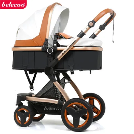 White and Brown Belecoo Роскошная детская коляска 3 в 1, коляска с высоким пейзажем, прогулочная коляска 2 в 1, подходит для отдыха и сидения - Цвет: White and Brown