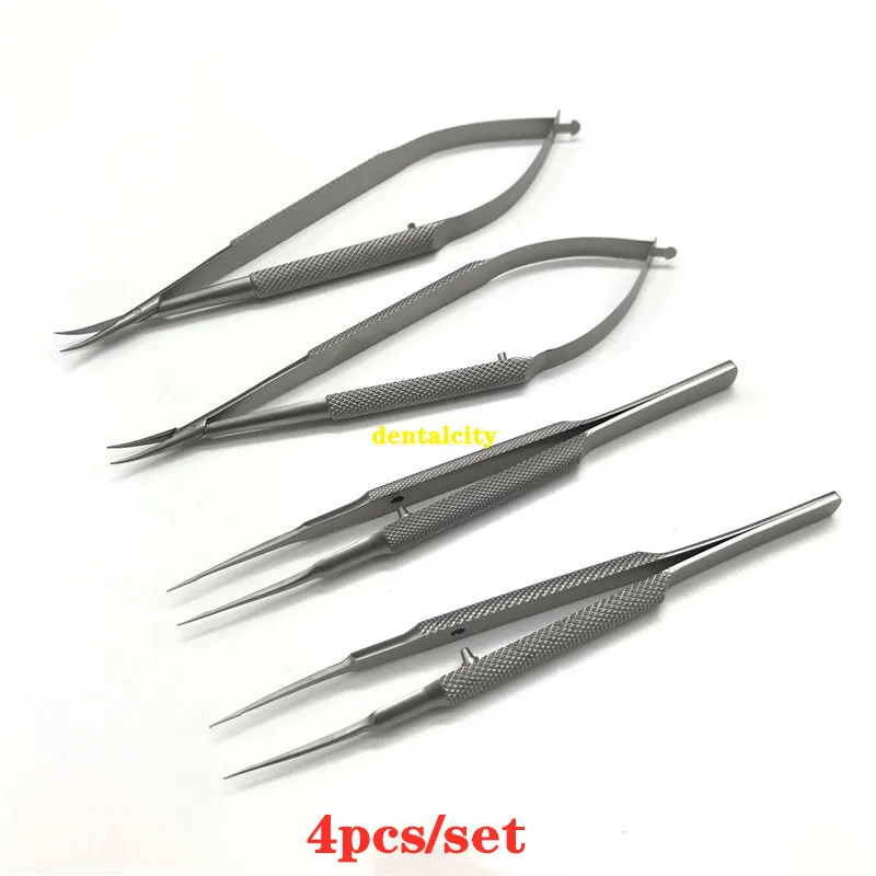 4 шт./компл. 12,5 см ножницы+ держатели игл+ нержавеющая сталь tweezers хирургический инструмент офтальмологические микрохирургические инструменты