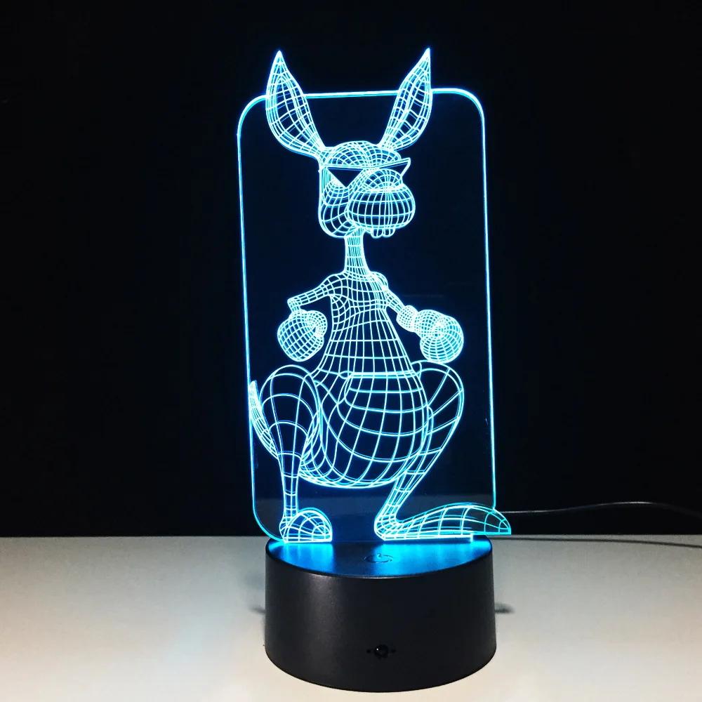 Кенгуру 3D светодиодный светильник Оптическая иллюзия лампы креативные дети спальня 7 цветов Изменение сенсорный переключатель управление ночники подарок