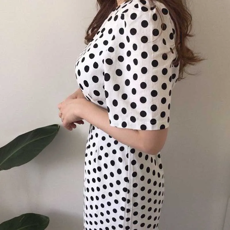 Korean One-Piece Women Polka Dot Dress Summer 2020 New Vintage Square Collar Short Sleeve Dresses Female Casual Office Dress