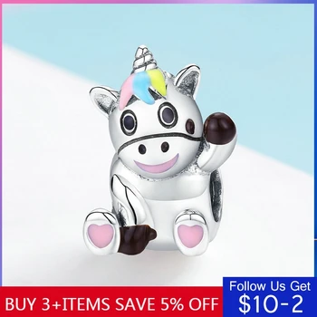 

CodeMonkey Cute Licorne Unicorn Colorful Enamel Charm Bead Fit Original 3mm Bracelets Bangles Pendant 925 Silver Jewelry 041