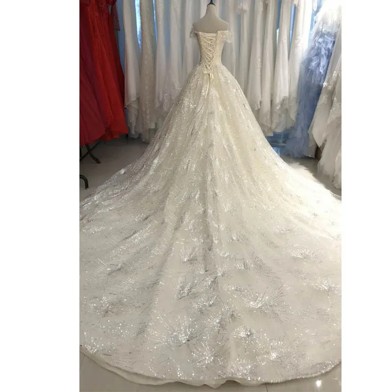 Vestido De Noiva Сексуальное Милое Свадебное платье трапециевидной формы с королевским шлейфом роскошное свадебное платье для принцессы с блестками и открытыми плечами
