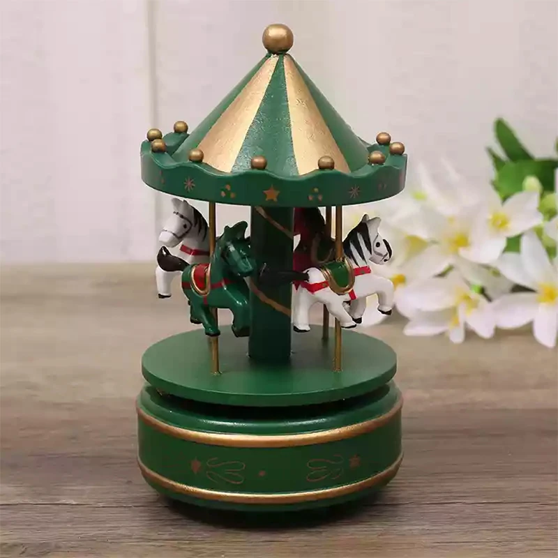 Carousel Green Классическая деревянная музыкальная шкатулка для рождественской елки, вращающаяся карусель для детской комнаты, украшения на Рождество, день рождения, День Святого Валентина, подарки для подруги - Цвет: Carousel Green