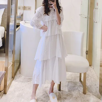 

Elegant Tiered Nightgown For Women Summer Long Sleepwear Lounge Nightdress Female Comfortable Homewear Mujer Loose Night Dress