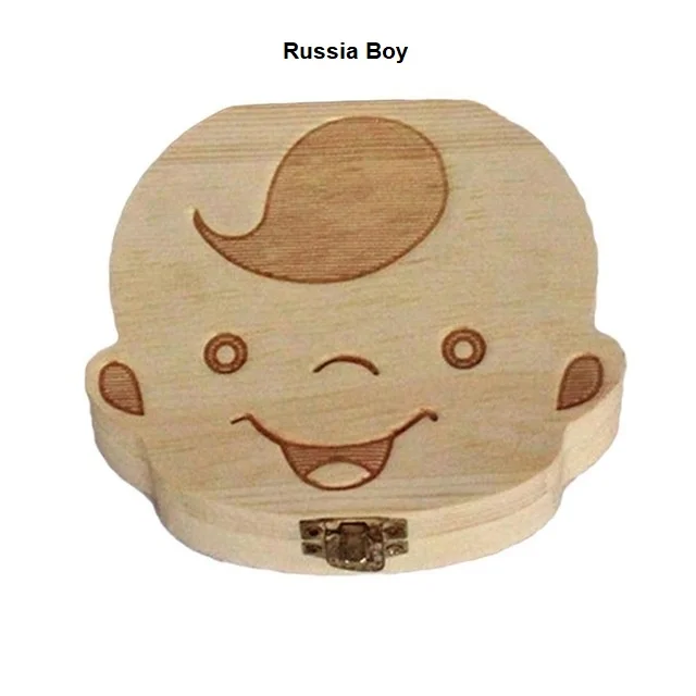 Boy Russian Испанский английский, русский детское дерево зуб Коробка органайзер для хранения молочных зубов сбор зубов Umbilica сохранить подарки сувенир-Подарок для ребенка - Цвет: Boy Russian