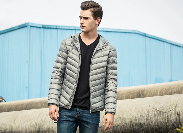 Plus Size S-5XL Mens Hooded Jacket Coat 90% Duck Down Filler Ultra Light Spring Autumn Male Winter Warm Coat+ Portable Bag