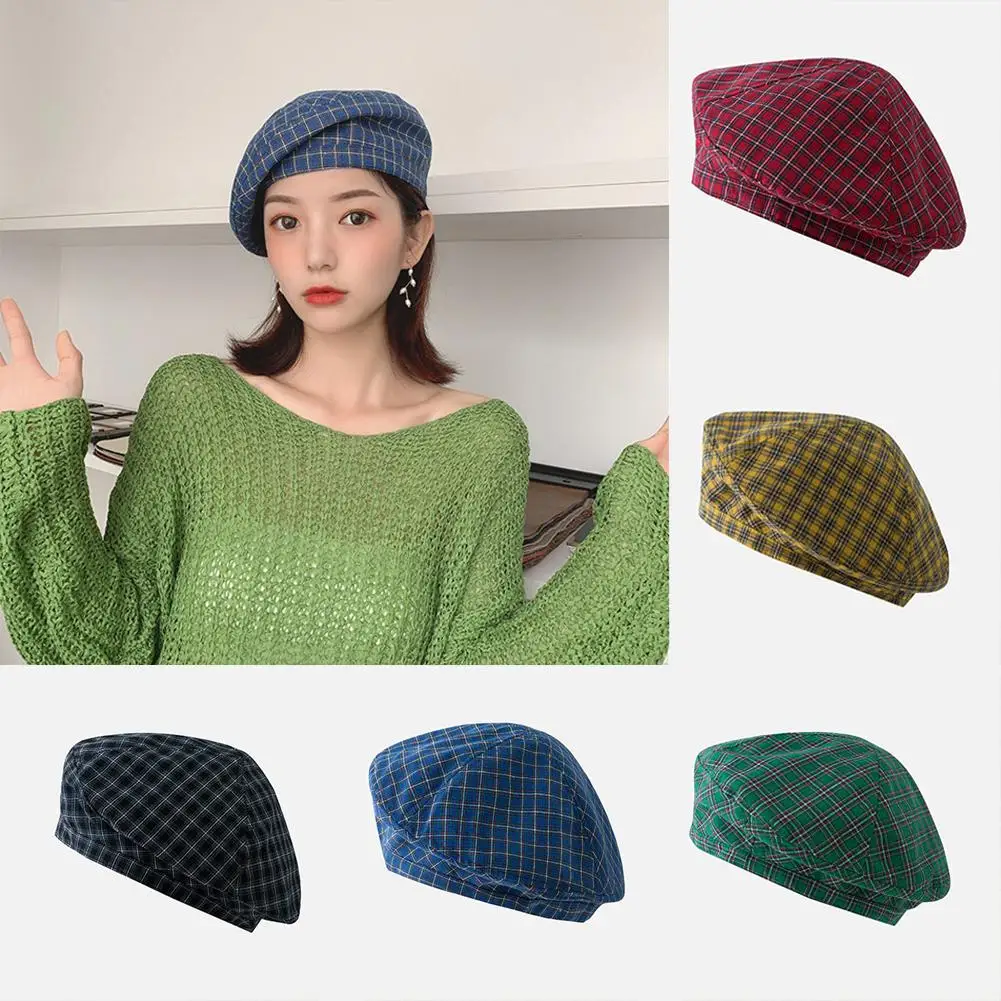 DSstyles, Модный корейский стиль, женский берет, Ретро стиль, тонкий, подходит ко всему, клетчатый берет живописца, Кепка