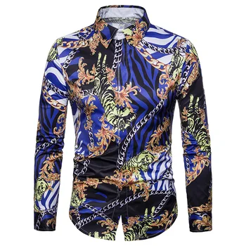 

Mens Shirt Long Sleeve Print Floral Shirts Chemise Homme Men Women Retro Floral Shirt Male Casual Slim Fit Party Office