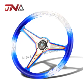 

New style 14 Inch Blue Burnt PC Steering Wheel Steel Spoke With Horn Button