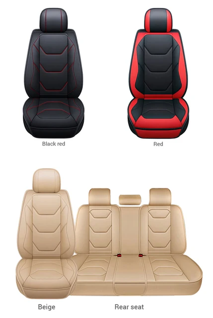 JDWBT Sitzbezüge Auto, Vorne Hinten 5 Sitz Voll Set Universal Leder Seasons  Pad Kompatibel Airbag Seat Protectors Wasserdicht (Farbe : Beige)