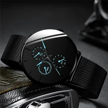 Reloj de pulsera de cuarzo para hombre, cronógrafo con correa de malla ultrafina de acero inoxidable, estilo informal clásico, color negro, a la moda, 2021