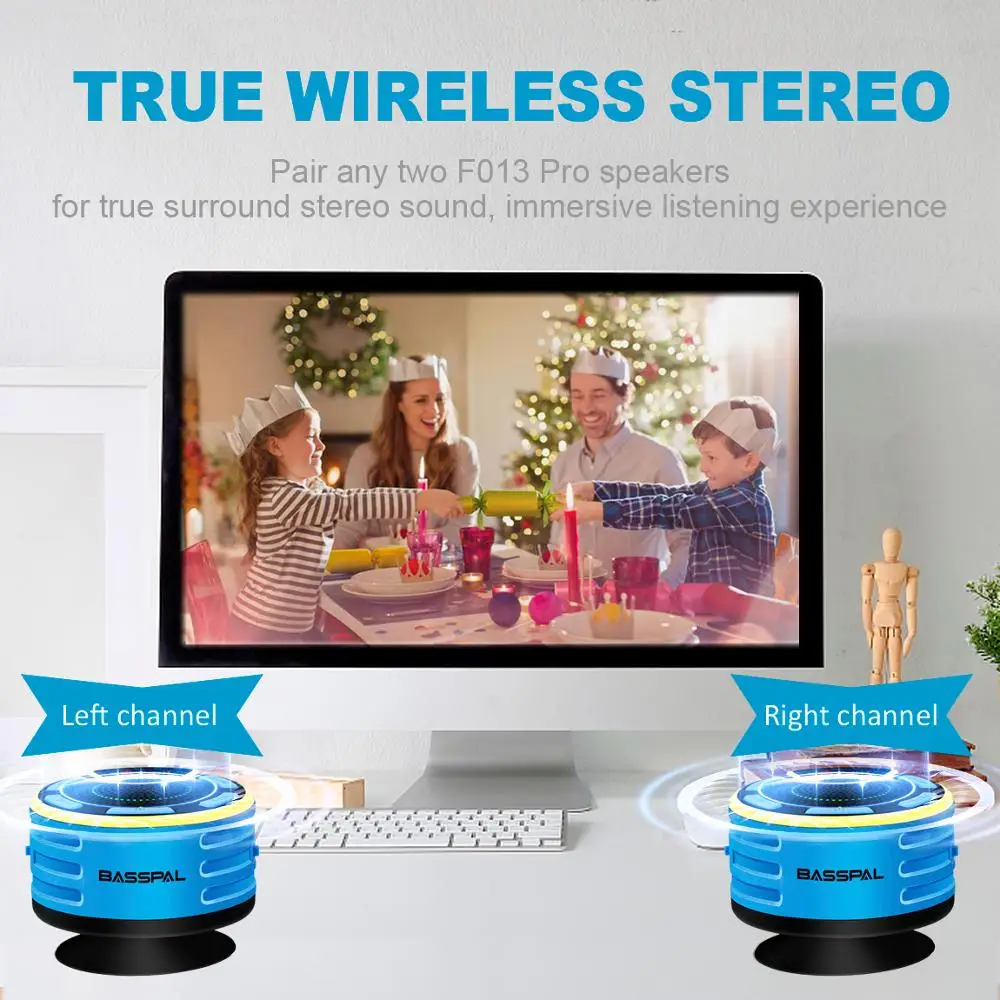 BassPal F013 Pro TWS Bluetooth динамик s IPX7 водонепроницаемый портативный беспроводной Душ динамик со светодиодный дисплей fm-радио присоска