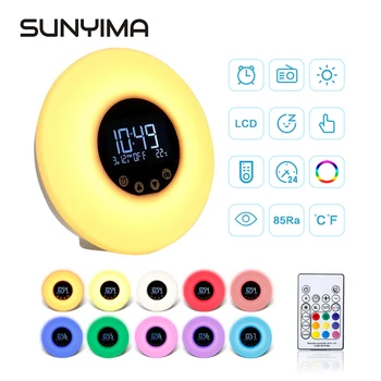 

SUNYIMA Night Light Lamp Study Bedroom Led colorful atmosphere light Wake Up Light Clock LED Bedside Alarm Clock Decoration