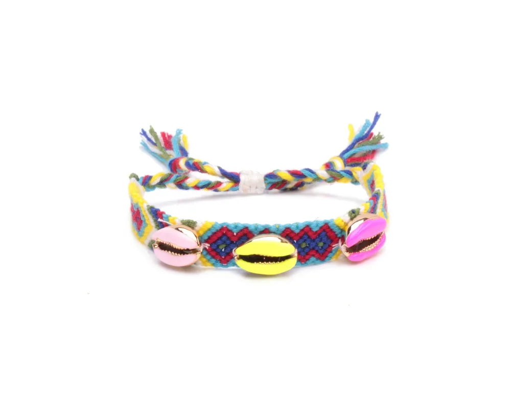 Цыганский Boho Loopy Каури Seashell плетеный браслет дружбы для женщин и мужчин богемный шик цветные ракушки серфинга пляж ювелирные изделия Лето