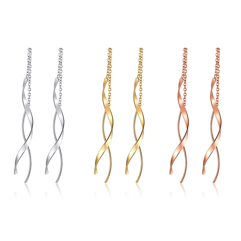 Vnox Trendy Long Twisted Line Earrings for Women Party Jewelry Gold and Color Stainless Steel Dangle Earring Gifts