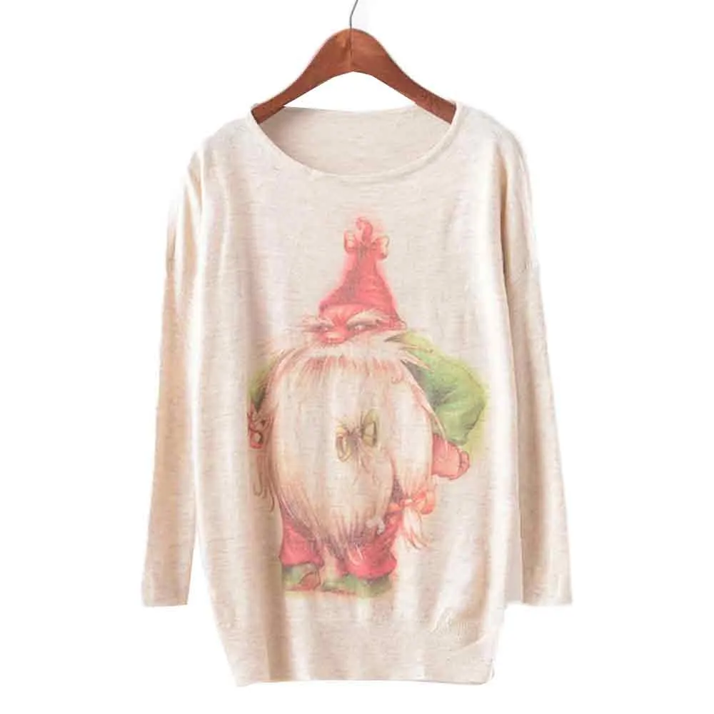 Women's Sweater New Batwing Sleeve Round Neck Christmas Print Autumn Winter Fashion Casual Warm Loose Comfortable Jumper#S