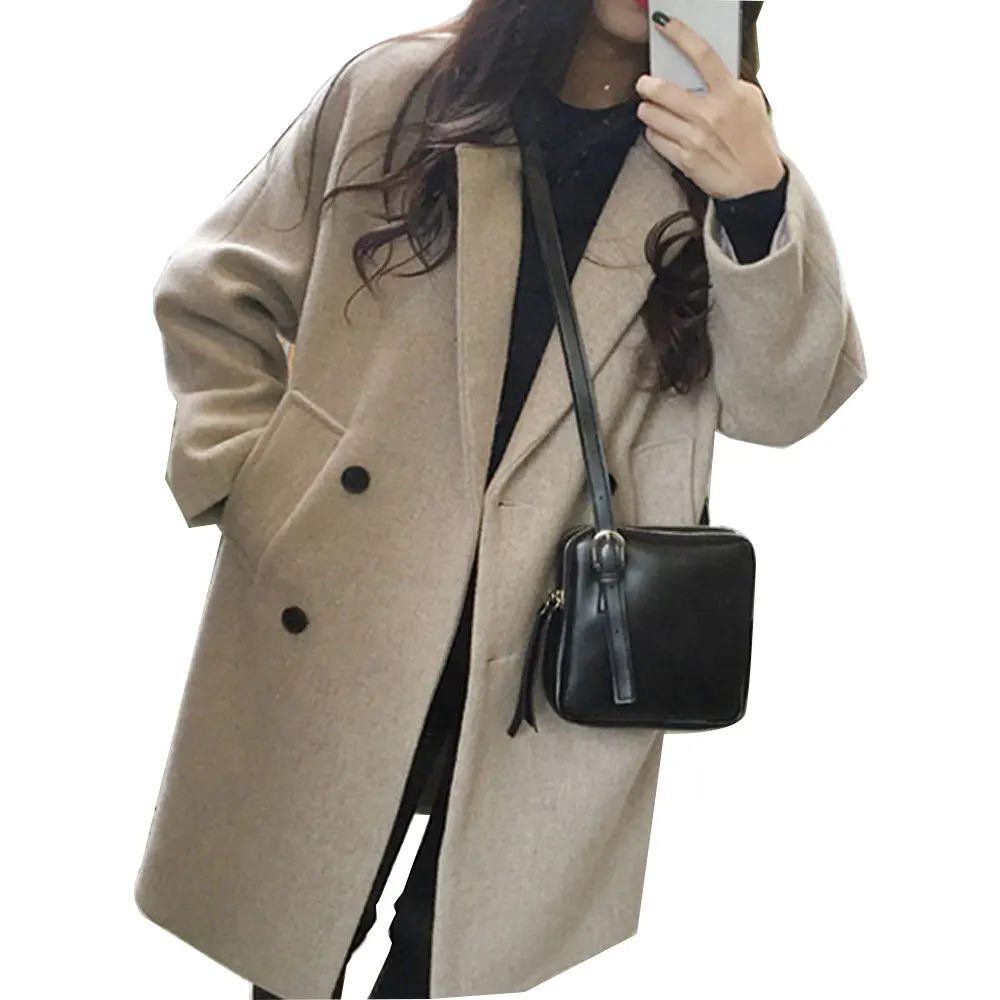 beige grey NIBESSER, новинка, тонкое шерстяное пальто для женщин, длинный рукав, отложной воротник, верхняя одежда, куртка, повседневная, Осень-зима, модное пальто - Цвет: beige grey