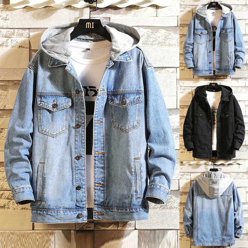 

JAYCOSIN Mens Denim Jacket Off-Road Racing Hoodies Protective Gear Casual Sweater Jacket Splice Denim Jacket Coat 19August23