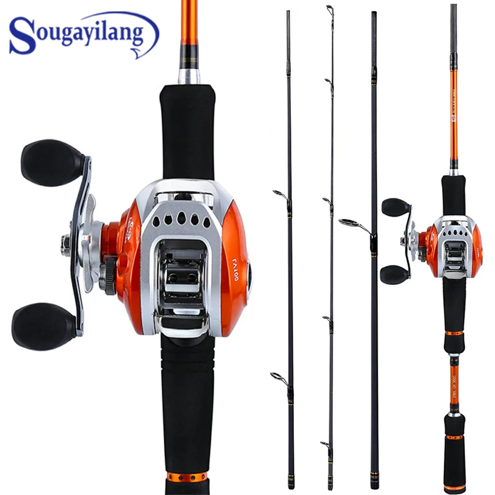 

Sougayilang 2.1-2.7M Fishing Rod Reel Combo 4Sections Carbon Fiber Fishing Rod with 10+1BB 6.3:1 Baitcasting Reel Pesca