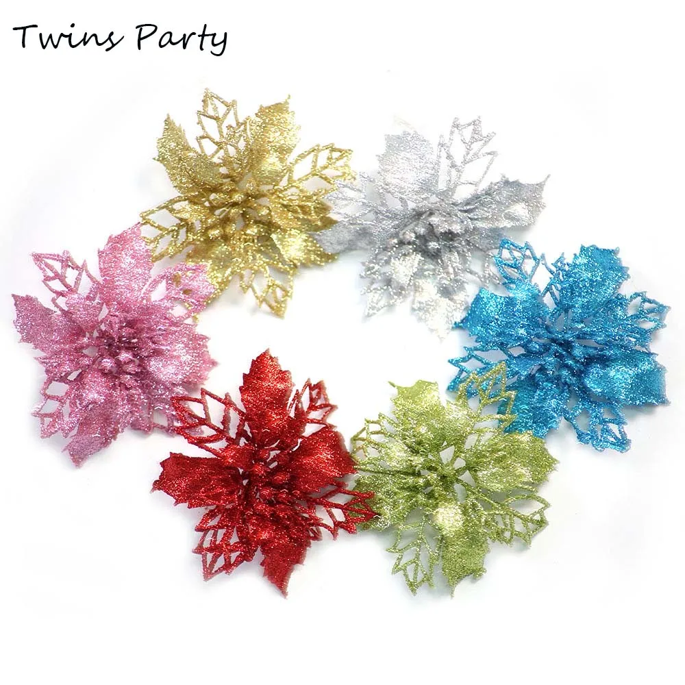 

Twins 9.5cm 10Pcs Christmas Tree Ornament Artificial Flower Rosette Hanging Charm Party Decoration Christmas Tree Decoration