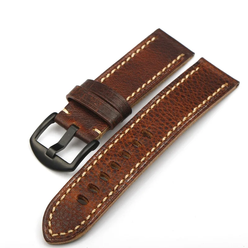 

Vintage Brown Red Litchi Leather Strap 20MM 22MM 24MM Thick and Thick Wind Men's Watch Belt Suitable for Panerai Leather Strap