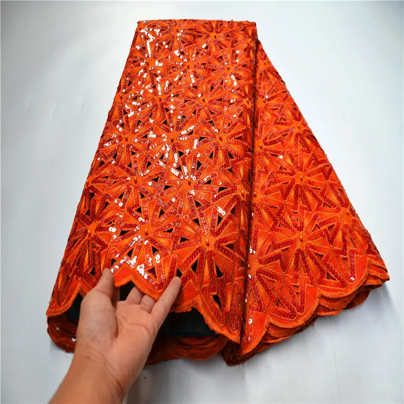 Вырезанная вручную двухцветная Тяжелая блестящая африканская кружевная ткань