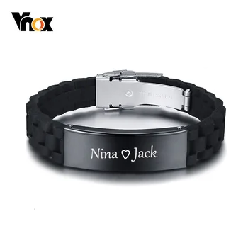 

Vnox Free Customize Engraving Black ID Bracelets for Men Stainless Steel Silicone Bangle Casual Male Adjustable Jewelry