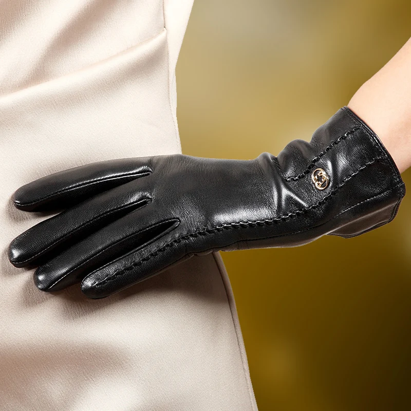 Женские перчатки из овчины зимние теплые осенние женские настоящие кожаные