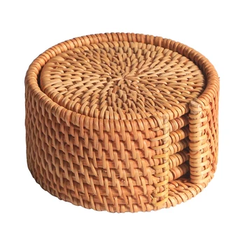 

6Pcs/ Drink Coasters Set For Kungfu Tea Accessories Round Tableware Placemat Dish Mat Rattan Weave Cup Mat Pad Diameter 8Cm