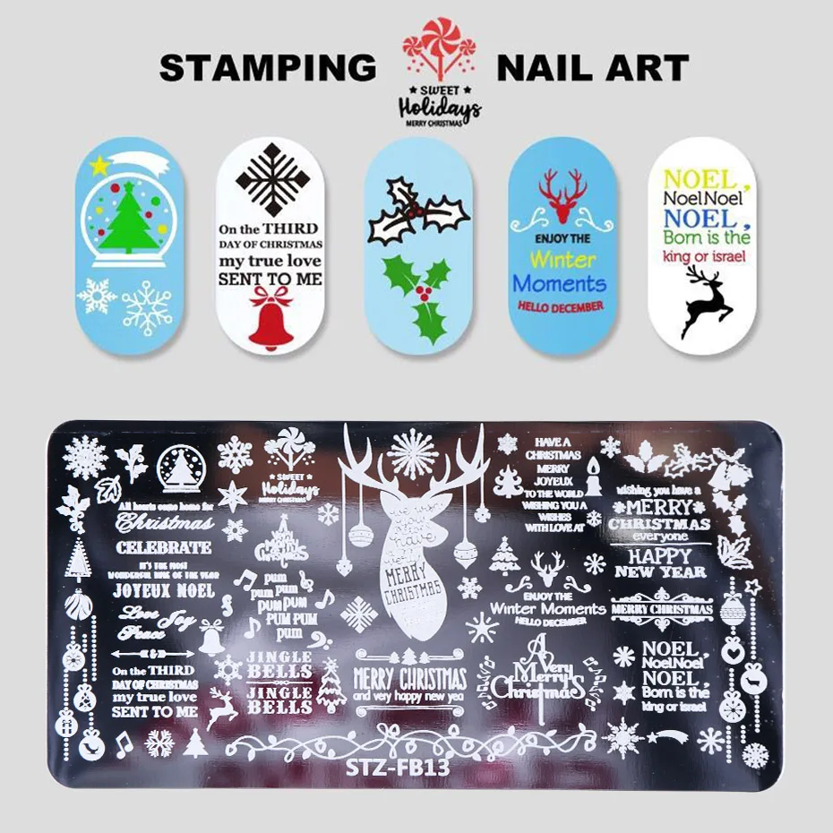 Nail Stamping Plates Leaves Flower Nail Template Christmas Halloween Image Stamp Manicure Polish Printing Stencil JISTZFB01-19