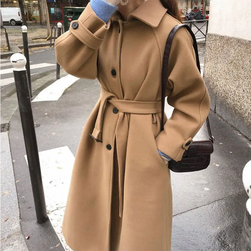 light tan coat Шерстяное пальто женское модное однобортное осенне-зимнее пальто женское Chaqueta Mujer Элегантное длинное шерстяное Женское пальто C5929 - Цвет: light tan coat