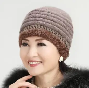 Winter old man rabbit wool knitted wool hat mother hat autumn and winter day elderly lady ear protection hat thickened to keep w