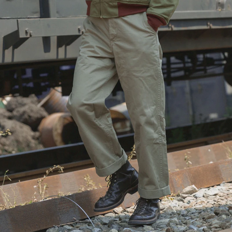 Bronson US Army 1942 Model Khaki Chino Trousers Classic Vintage Military Pants Loose Straight Casual Pants