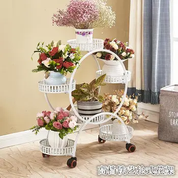 

Storage stand balcony wrought iron multi-layer wheel plant shelf living room decoration floor flower shelf indoor