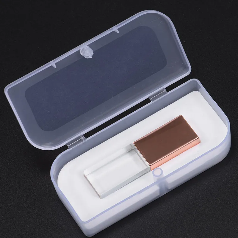 JASTERS Crystal usb палочки 3d печать логотип на заказ 4 ГБ 8 ГБ 16GGB 32 Гб 64 Гб usb флеш-накопитель прозрачное стекло - Цвет: Rose gold with box