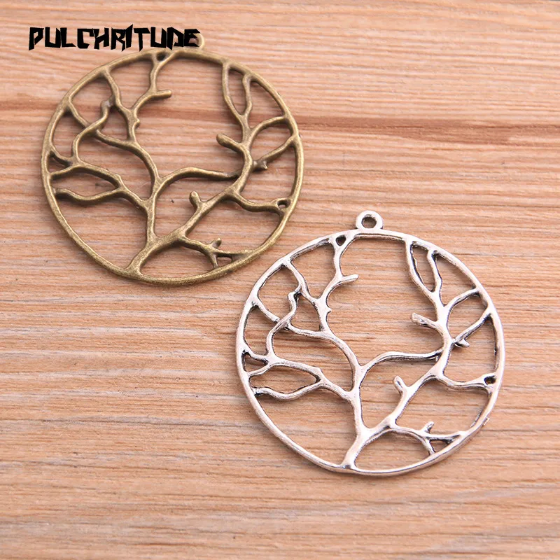 

6pcs 39*43mm Two Color 2020 New Round Tree Charms Plant Pendants Handmade Vintage For DIY Jewelry Findings