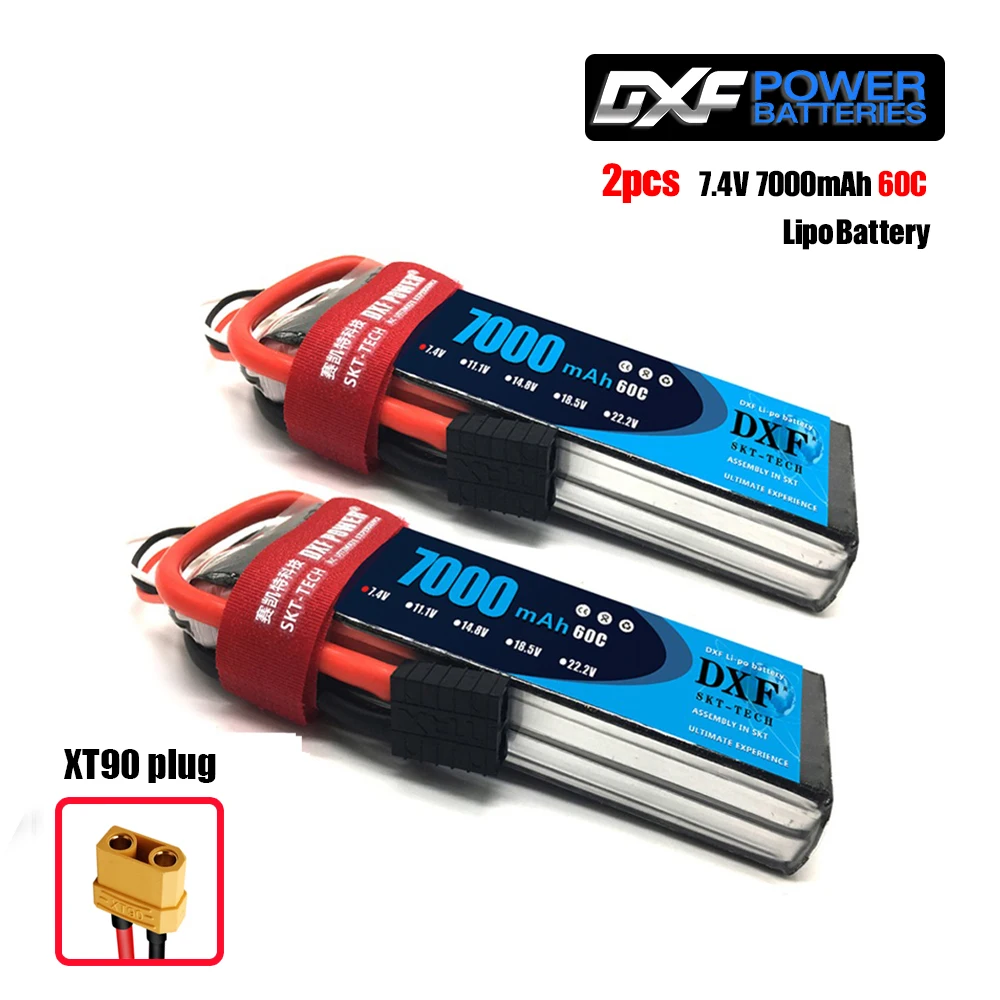 2 шт. DXF 2S 3S 4S 7,4 V 11,1 V 14,8 V 7000 мА/ч, 60C Lipo Батарея RC Запчасти жесткий чехол деканов/T для TRX 4 Багги автомобилей Самолет лодка - Цвет: 2S7000SoftCase-XT90