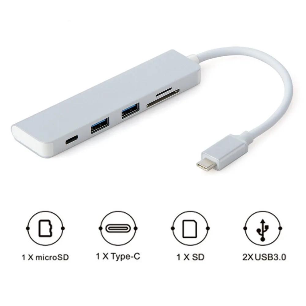 Концентратор USB 3,0 для Macbook Pro type C, концентратор 5 в 1, многопортовый адаптер, USB-C порт зарядки для MacBook 12, концентратор Thunderbolt USB-C