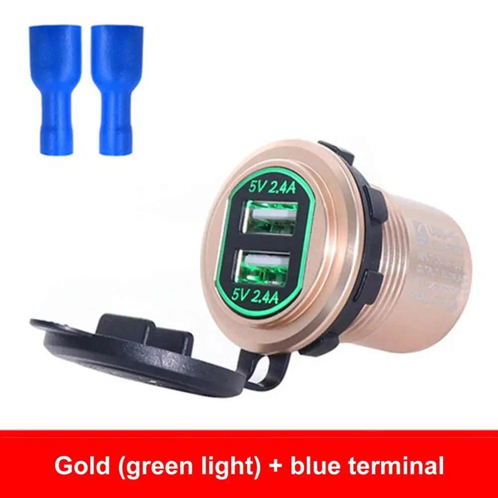 Gold ( green light) L9 DC 9 V-32 V 4.8A двойной USB светодиодный авто зарядное устройство для мотоцикла Авто Грузовик ATV Лодка адаптер розетка зарядное устройство s - Цвет: Gold ( green light)
