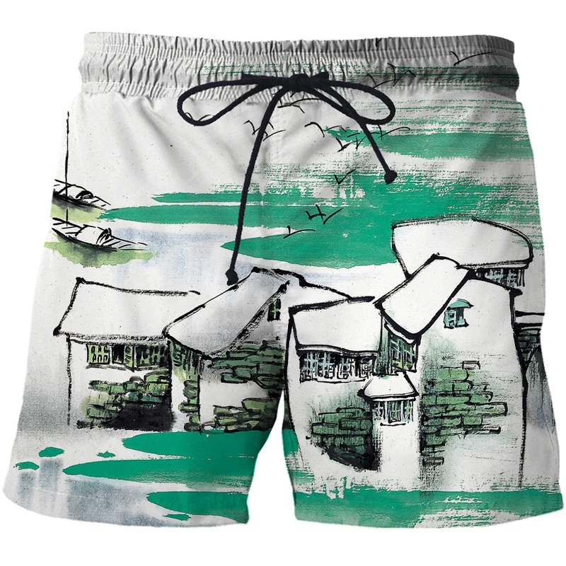 

Chinese brush painting Printed 3D 2020 Newest Summer Casual Shorts Men's Fashion Male Shorts Bermuda Beach Shorts Plus Size