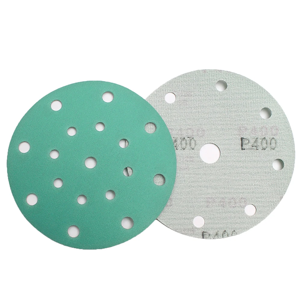 POLIWELL 10PCS 6 Inch Wet Dry Sanding Discs 9/15/17 Hole 60-800 Grit Hook&Loop PET Film Green Sandpaper for Festool Sanding Pad
