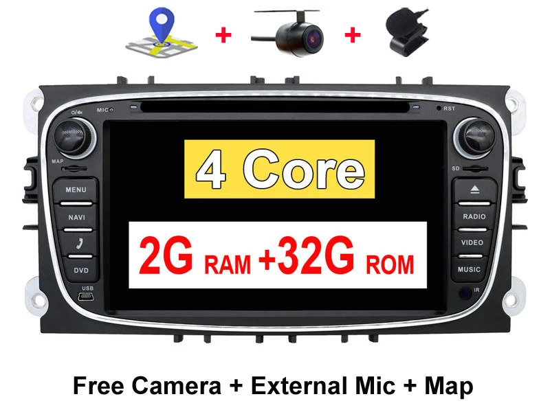 4 Core Black 2G 32G Автомагнитола 2 din Android 9,0 автомобильный dvd кассетный плеер для ford для focus 2 магнитофон gps навигация Wi-Fi руль 4G ram - Цвет: 4 Core Black 2G 32G