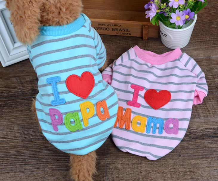 I Love Mama& I Love Papa Горячая полоска собачья одежда собаки жилет футболка хлопок одежда Teddy щенок мягкое пальто собаки жгут жилет